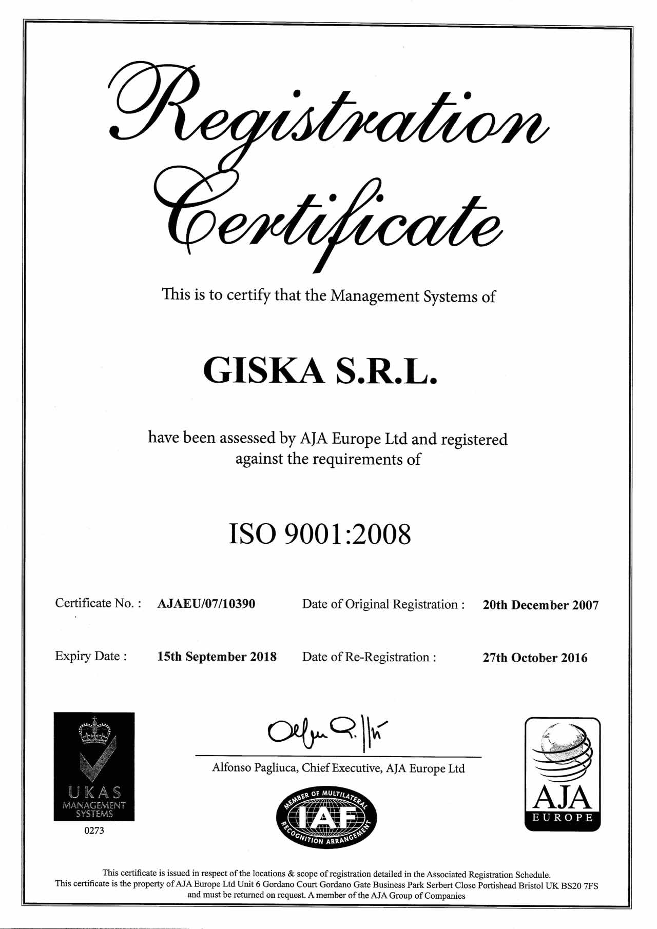 Certificato ISO 9001.2008